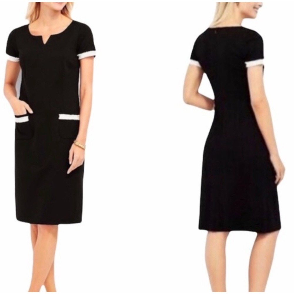 Talbots Women's Black Ponte Shift Dress Pockets Fringe Size‎ 4 $148